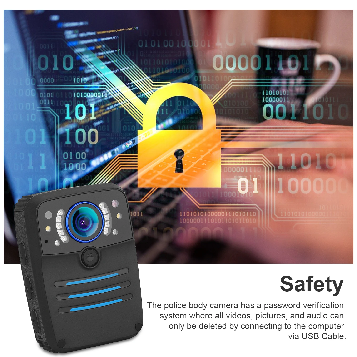 Police Body Camera Law Enforcement Records 1296P 30FPS 38MP Built-in 64GB Memory Security Guard Body Camera Night Vision