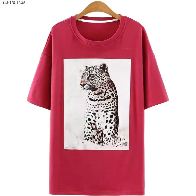 Женская футболка с коротким рукавом и принтом cheetah Повседневная Свободная в