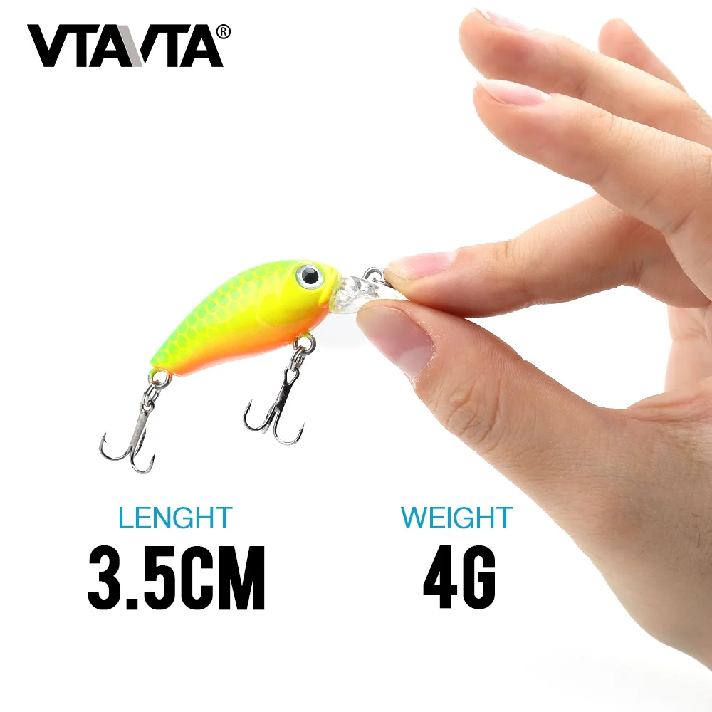 VTAVTA 5 шт./лот, мини воблеры, набор приманки для ловли щуки, 3,5 см, 4 г, воблеры, блесна, жесткая искусственная приманка с коробкой для рыболовных снастей