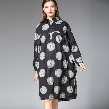 

Autumn Shirt Dress Cotton 2019 Women Plus Size Black Dot Print Loose Long Sleeve Oversized Lady Red Shirt Dresses Female