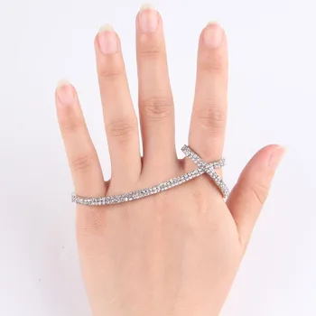 

HUANZHI Fashion Hand Bracelets Bangles for Women Silver Rhinestone Snowflake Cross Palm Bracelet Cuff Gift