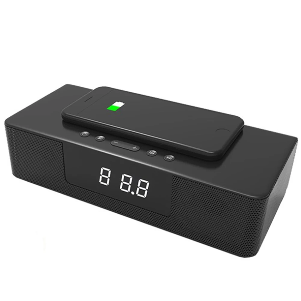 Пластиковый домашний будильник, стерео Bluetooth динамик, пульт дистанционного управления, Беспроводная зарядка, цифровой аудио 10 Вт светодиодный дисплей, портативный