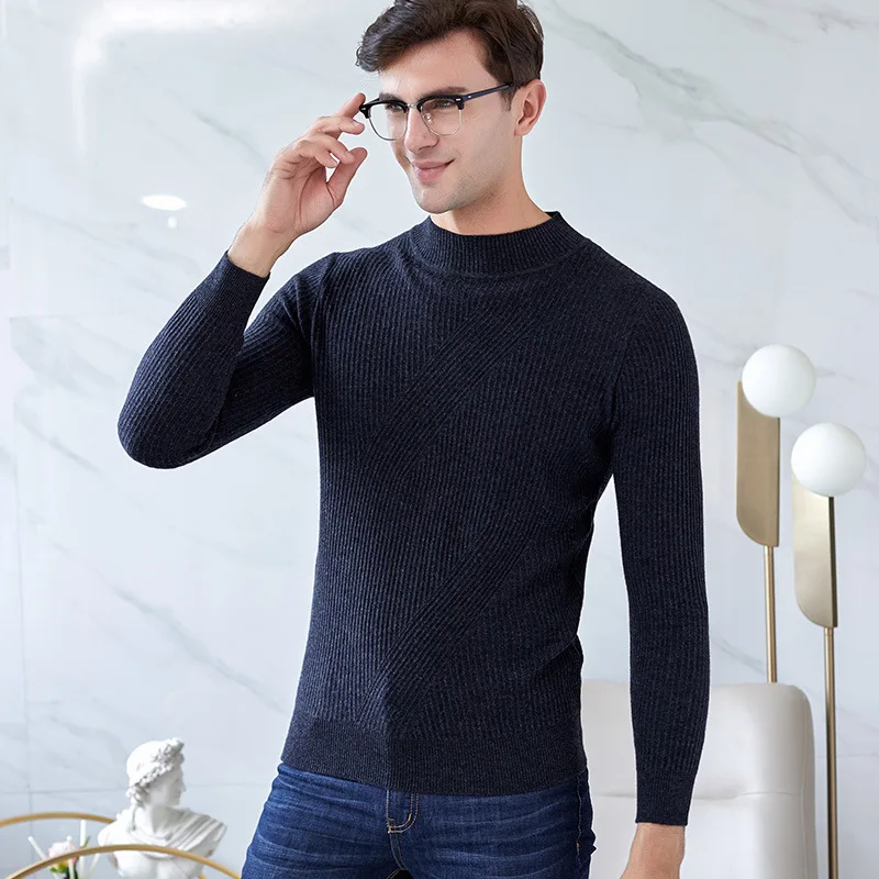 Sweater Men s19 New 100 Wool Youth Crewneck Solid Color Turtleneck Sweater Pure Wool Sweater for 4