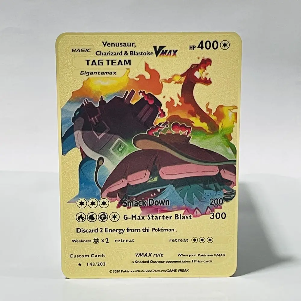 Новинка 2022 блестящая золотая металлическая карта Pokemon Vmax Flash Gx ярлык игровой