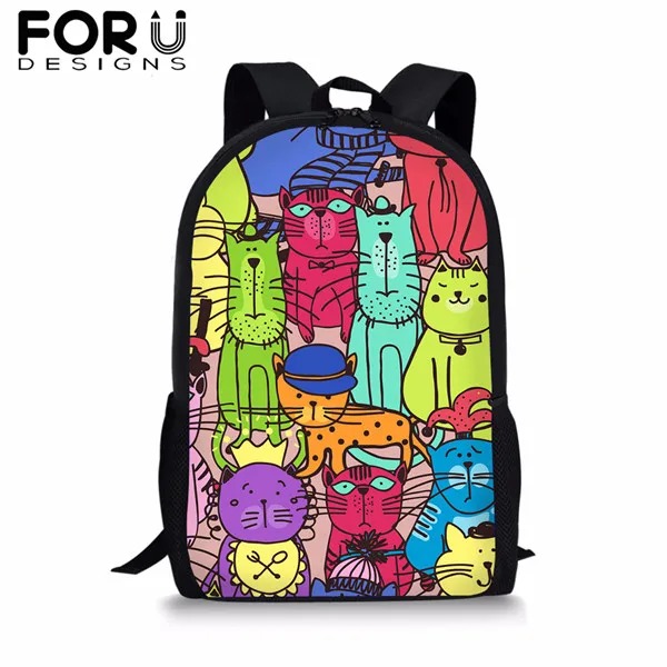 FORUDESIGNS/Сумка для начальной школы, для девочек-подростков; детские школьные рюкзаки кавайный мультипликационный котик рюкзак для мальчиков-подростков 16 дюймов Сумка - Цвет: CDGX1673C