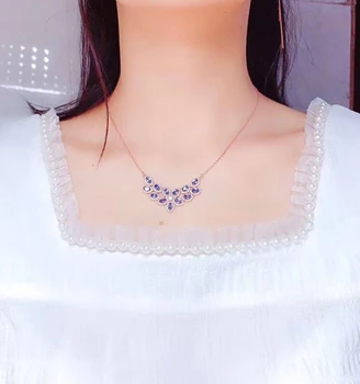 

1Pc Natural tanzanite stone necklace clavicle chain, noble and elegant full clean body flash 925 silver inlaid gifts for women