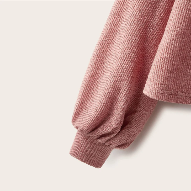 Dotfashion повседневная трикотажная футболка с рукавом-фонариком для женщин Осенняя укороченная футболка со стоячим воротником Топы женские одноцветные милые топы