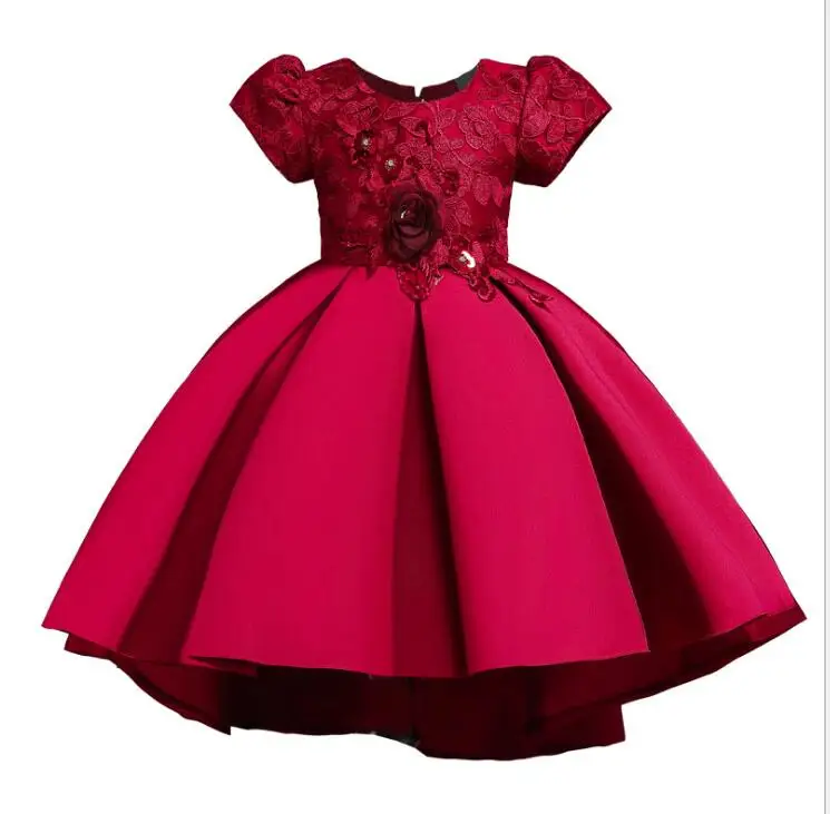 2019 New Baby Girls Elegant Red Lace Floral Dresses Princess Kids Fashion Party Clothing 6 pcs/lot Wholesale | Детская одежда и