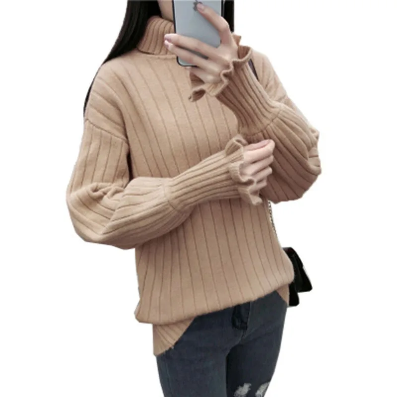 Autumn Winter Women Sweater New Korean Fat Sister Loose Pullover Female Keep Warm Petal Sleeve Knit Plus Size | Женская одежда