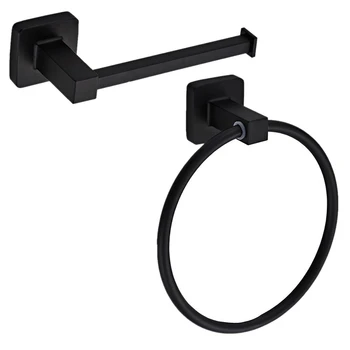 

Towel Ring and Tissue Holder Set, Shiny Towel Ring and Tissue Holder for Bathroom, Rust-Proof Hanger, Round Hook, Square Wall-Mo