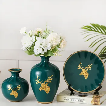 

3Pcs/Set Ceramic vase 3D Stereoscopic dried flowers arrangement wobble plate living room entrance ornaments home decorations