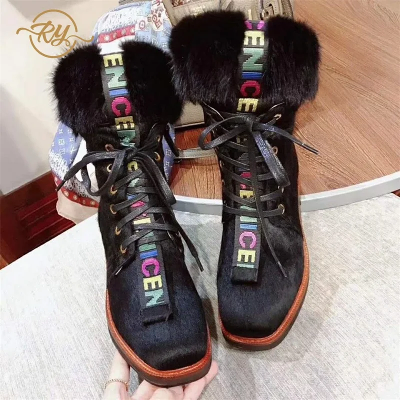 RY-RELAA; женская обувь; коллекция года; модные зимние ботинки; женские ботильоны из натуральной кожи с мехом норки; ботинки на платформе