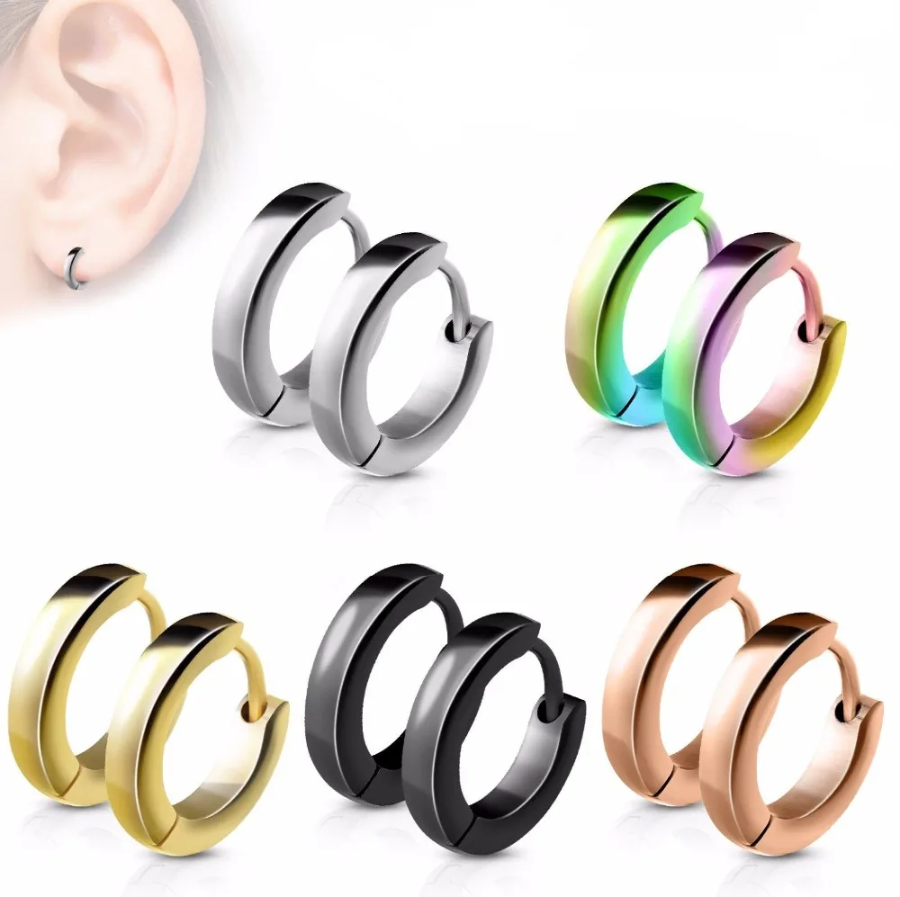

Fashion Earring Silver Color&Gold-Color Punk Rock Stainless Steel Small Hoop Earring for Women Men Ear Ring Clip Circle Earrings
