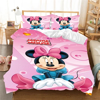 

Disney Cartoon Bedding Set Mickey Minnie Duvet Cover Queen King Size White Soft Home Textile Student Child Couple Bed Set