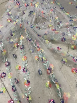 

African high quality French Nigerian J-366811 net tulle mesh lace fabric with beads for dress 5yards/lot