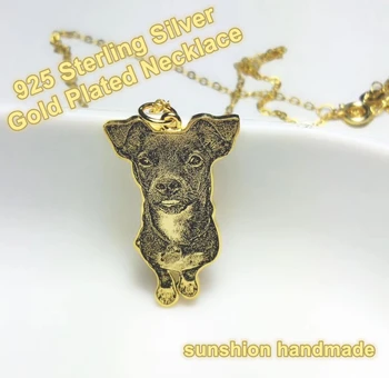 

Custom Pet Photo Necklace Personalized Pet Custom Golden Jewelry Pendant Engraved Name 925 Sterling Silver Dog Tag Portraits