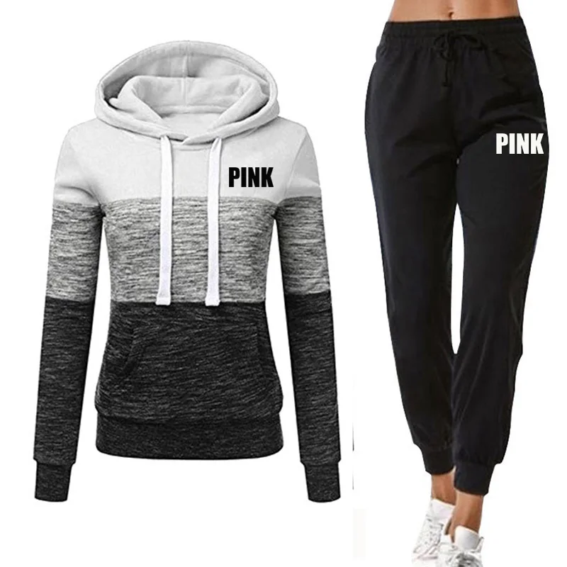 

Pink Letter Women's Tracksuit Hoodies 2 Piece Set Sweatshirt + Pants Woman Sport Suit Spring And Autumn Sportswear
