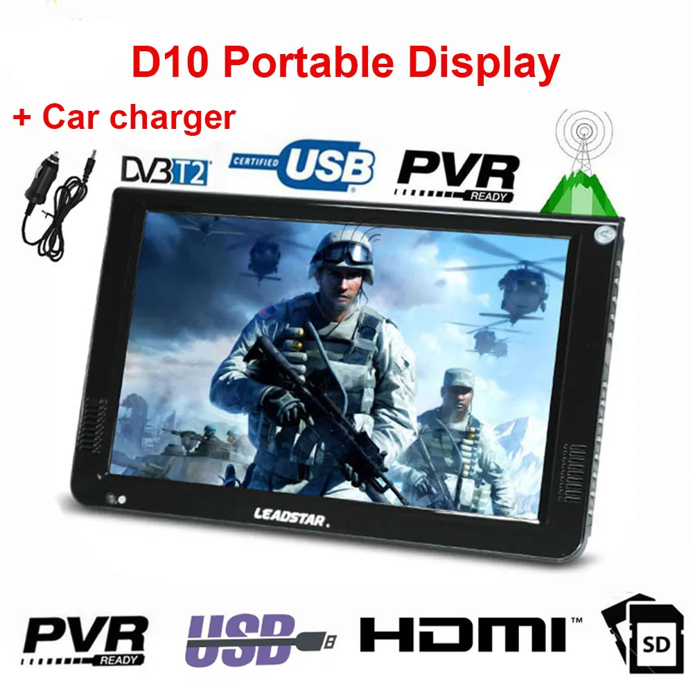 LEADSTAR D10 LED TV 10.2 inch Portable Display digital player DVB-T2 ATSC Portable TV USB TF Card HDMI-Compatible Car charger