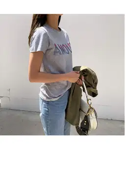 

Women Tshirt Summer 2019 New Rhinestone Letters Round Neck Short Sleeve T-shirt