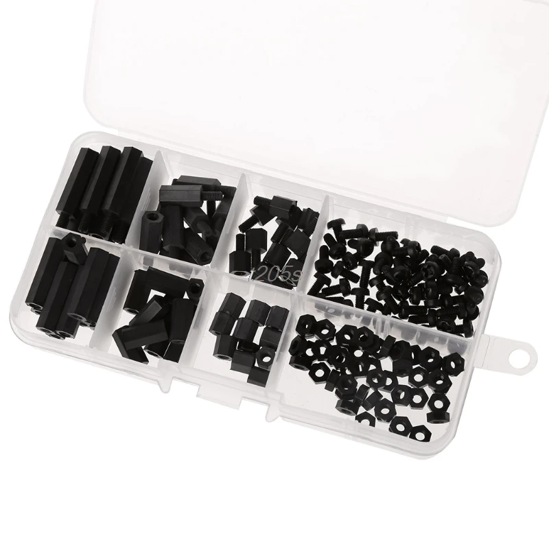 160Pcs-M3-Nylon-Black-M-F-Hex-Spacers-Screw-Nut-Assortment-Kit-Stand-off-Set-Box (3)
