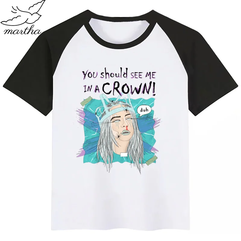 Billie Eilish BoysGirls/футболка с мультяшным принтом детская забавная одежда детская летняя футболка с короткими рукавами для малышей