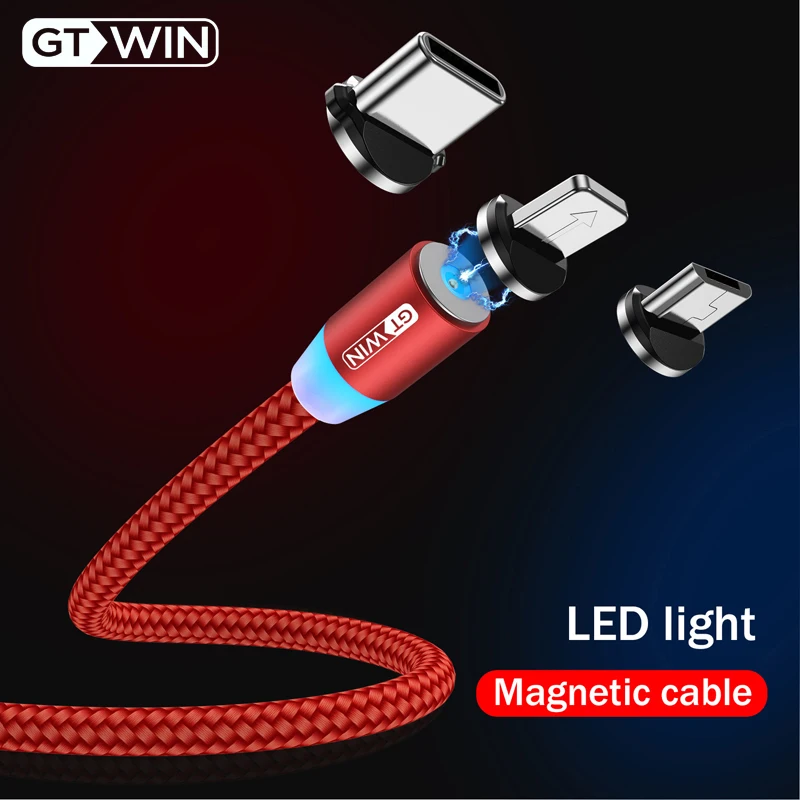 

GTWIN 1M LED Light Magnetic Micro USB Cable & USB Type C Cable Type-C Magnet Charger For Iphone 7 X Samsung S10 S9 Xiaomi USB C