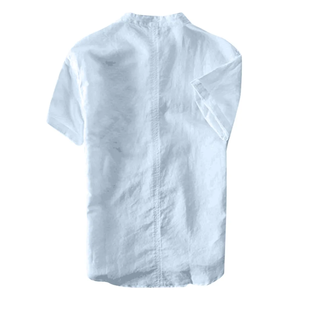 Мужская рубашка из хлопка и льна,, брендовая мужская рубашка с коротким рукавом, s Henley, повседневная приталенная однотонная мужская рубашка, Chemise Homme 3XL