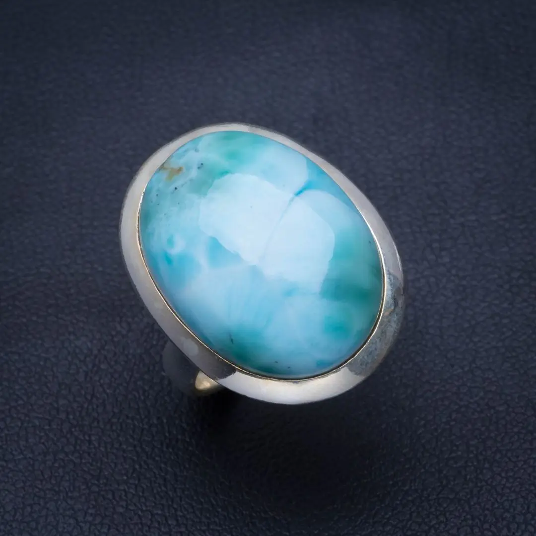 

Natural Caribbean Larimar Handmade Unique 925 Sterling Silver Ring 6 B1718