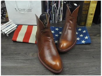 

Men Winter Shoes Fashion Men Winter Boots Pointed Toe Mid-Calf Boots For Men Male Leather Boots British retro motorcycle boots