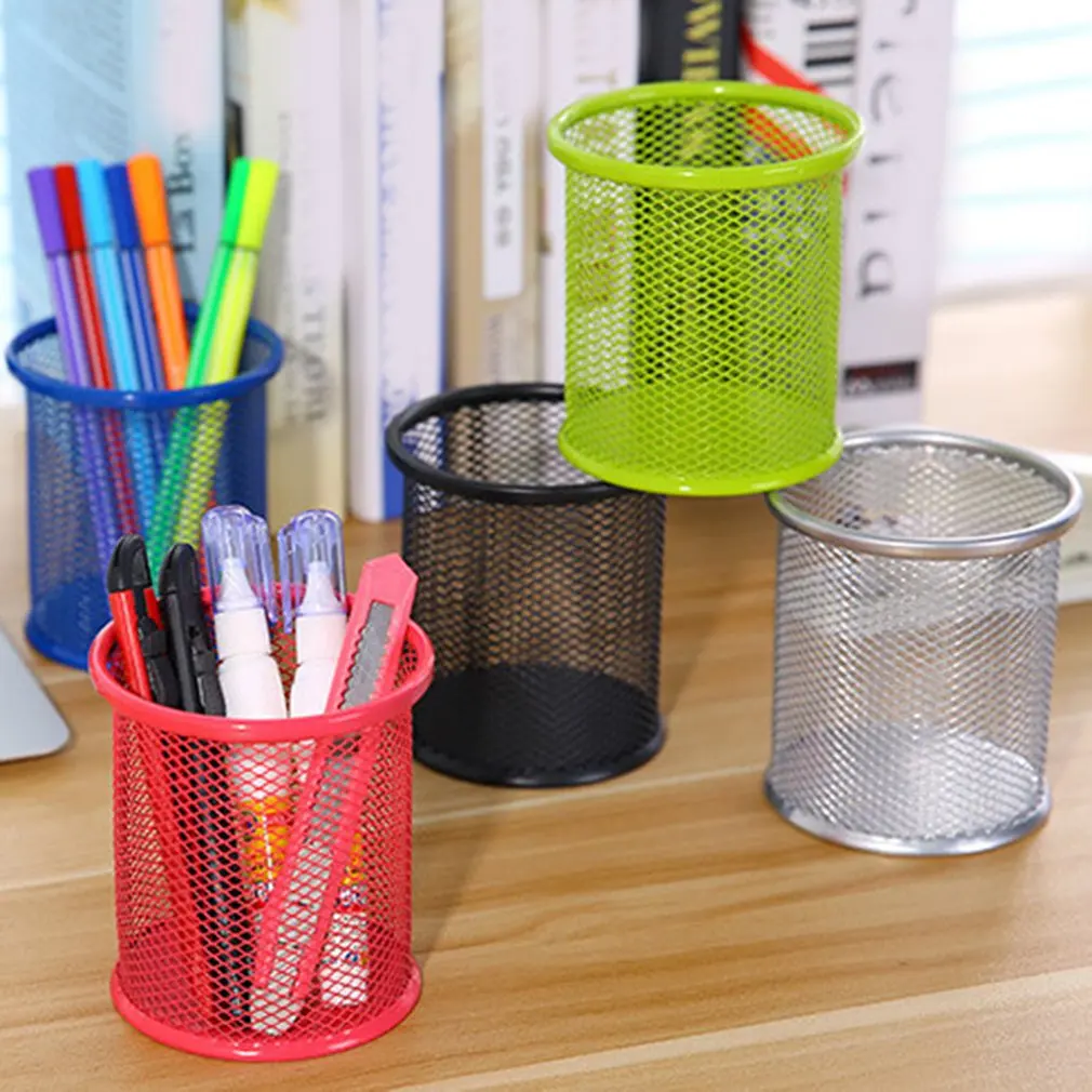 Office Home Supplier Desk Pencil Pen Holder Storage Organizer Cup Container Hollow Out Cylinder Makeup Brush Organizer