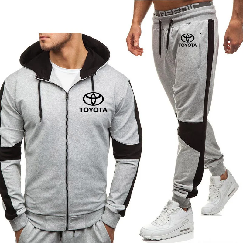 Hoodies Men Toyota Car Logo Printed New Fashion Casual Harajuku Hooded Fleece Warm zipper Jacket Sweatshirt Sweatpants Suit 2pcs