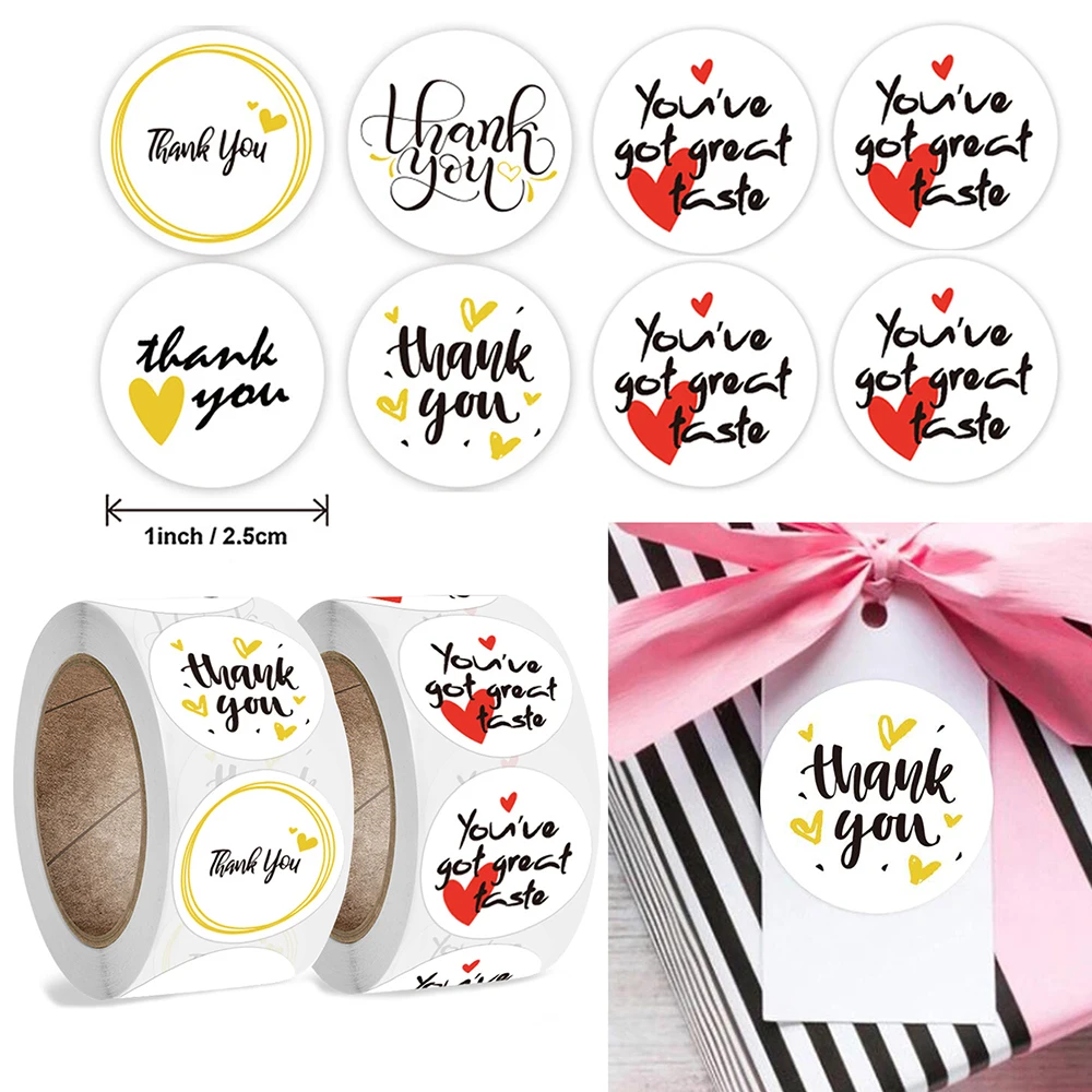 

500pcs/roll Thank You Stickers 2.5cm Love Heart Gift Greeting Card Labels Kawaii Scrapbooking Decorations Stationery Stickers