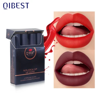 

QIBEST 4 Colors Velvet Matte Lip Glaze Velvet Fog Surface Cigarette Set Lip Gloss Long-lasting No Fading Lip Tint Makeup TSLM1