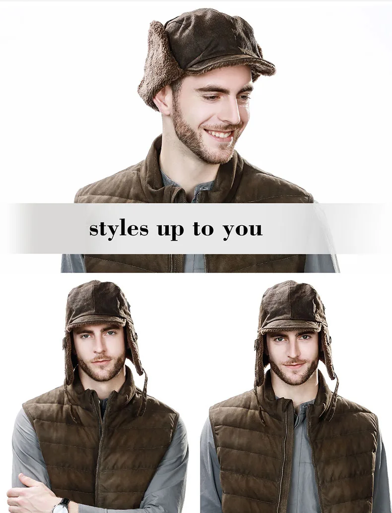 Мужская осенне-зимняя шапка-бомбер в винтажном стиле кофейного цвета, ветрозащитная шапка с ушками, теплая Классическая Шапка-ушанка Авиатор, модные русские шапки