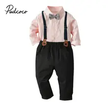 Детские комплекты одежды для маленьких мальчиков розовая рубашка с галстуком-бабочкой+ штаны на подтяжках вечерние костюмы для маленьких мальчиков От 2 до 7 лет