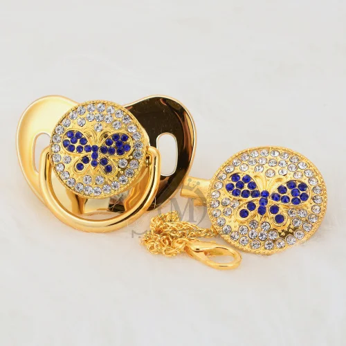 MIYOCAR Bling blue butterfly набор сосок и клипсов, держатель на цепочке, блестящая Соска с бабочкой, уникальный дизайн, ABBF-1 - Цвет: ABBF-8-1  0-6M