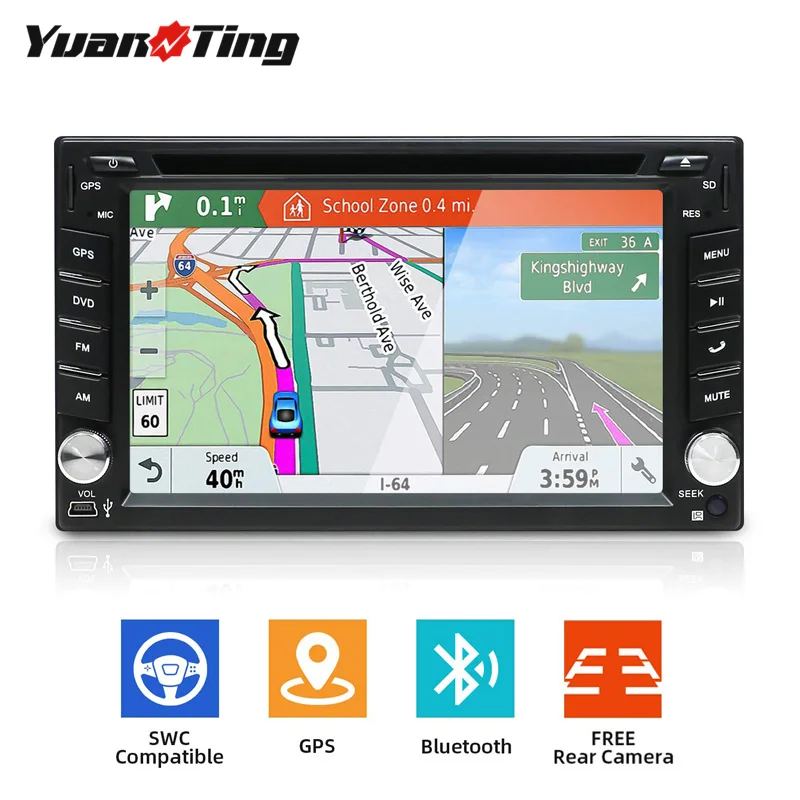 

YuanTing Double Din Wince 8.0 Car Navigation Stereo 6.2 inch Multimedia Radio with Free Rear Backup Camera USB/SD Card/AM/FM