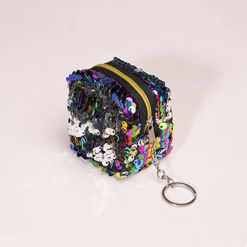 Модный шикарный мини-куб, Детская сумка для монет, меняющий цвет, мини-кошелек с блестками, Женский кошелек, сумка для ключей с блестками, сумка на цепочке, маленький подарок