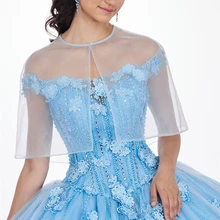 Превосходное бальное платье Бальные платья Синий Тюль Цветы Аппликации с плеча Бисероплетение Бальные платья с курткой