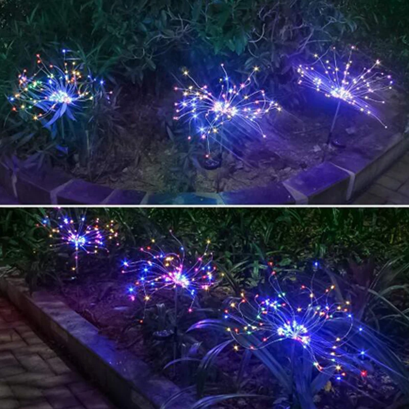 

Glowing Solar Plug Fireworks Lights Solar Led Spotlight Lamp Garden Outdoor Solar Led Lights With Christmas Copper Wire Lights