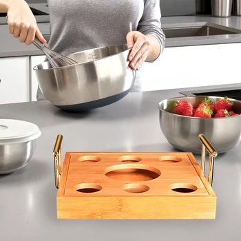 

Serving Barware Shot Glasses Rack Home Restaurant Square Display Bamboo Tray With Handle 7 Holes Party Bar Kitchen