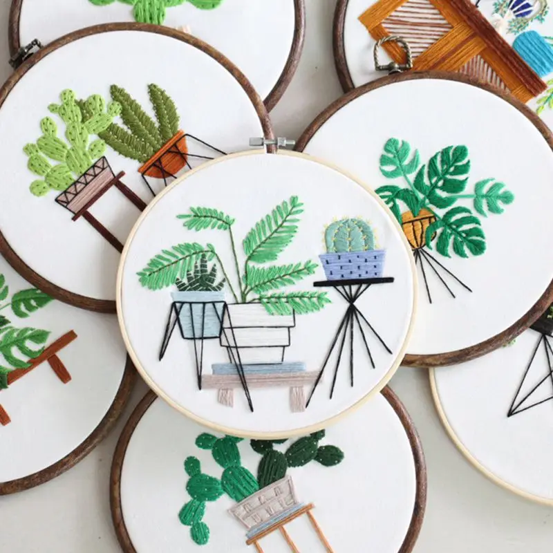 DIY Flowers Stamped Embroidery Starter Kit With Flowers Plants Pattern DIY Embroidery Beginners Set Needlework Sewing Tools