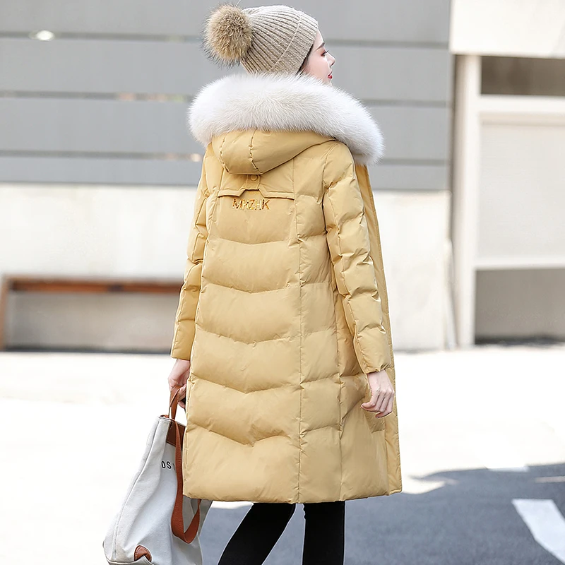 Yellow AYUNSUE, зимнее пальто, женская одежда,, парка, Корейская, теплая куртка, женские пальто, большой меховой воротник, с капюшоном, Wmen Parka A68388 YY167 - Цвет: Yellow