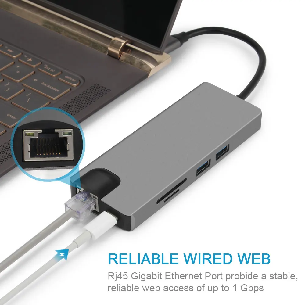 9 в 1 Тип C концентратор USB кабель-Переходник USB C на HDMI VGA RJ45 USB 3,0 Порты SD/устройство для считывания с tf-карт USB-C Мощность доставки для MacBook Pro с PD