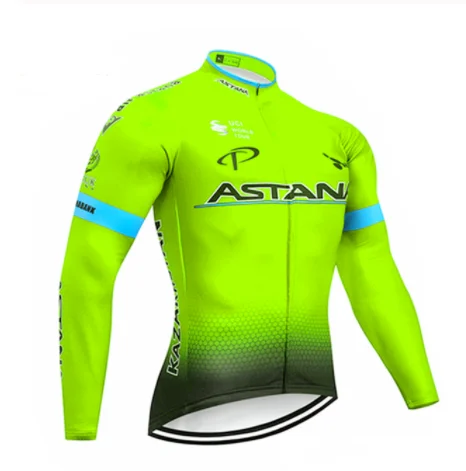 Флуоресцентный зеленый Астана с длинным рукавом велосипед Джерси костюм мужской велосипед Майо MTB гоночный велосипед костюм летний Рупа велосипед Джерси - Цвет: Bib Cycling Set