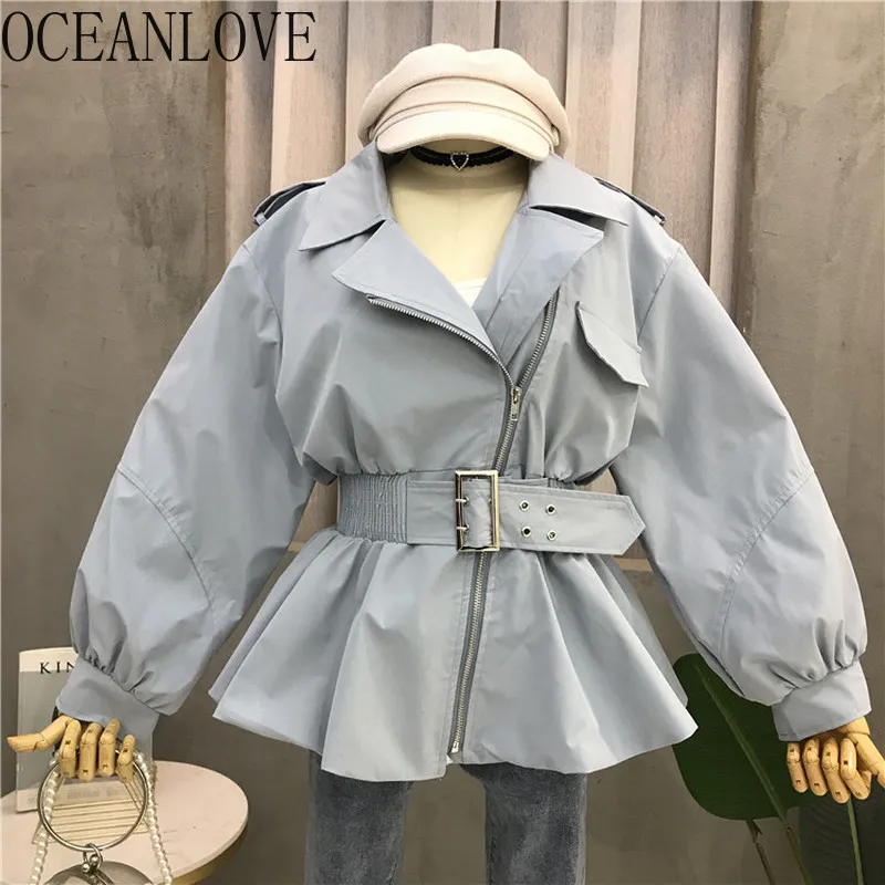 OCEANLOVE, замок-молния, стрейчевое пальто работать с модной ременной Осенне-зимнее пальто Для женщин отложной воротник Винтаж одежда 13185