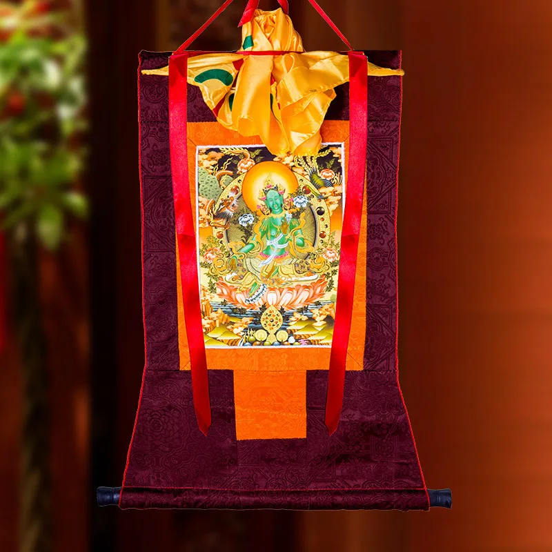 

Green Tara Thangka Embroidered Cloth Framed Tibet Thangka Decorational Picture Green Tara Thangka Buddha Statue Hanging Painting