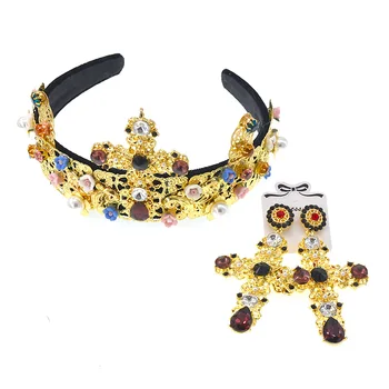 

Baroque Crystal Gold Cross Crown for Girls Wedding Hair Accessories Gems Bridal Tiara Bride Hairwear Women Head Princess Jewelry