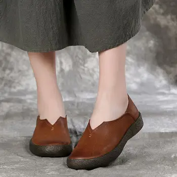 

women 2019 genuine leather low flats heel slip on boat shoes female spadrilles moccasins toe loafers espadrillas 509-4