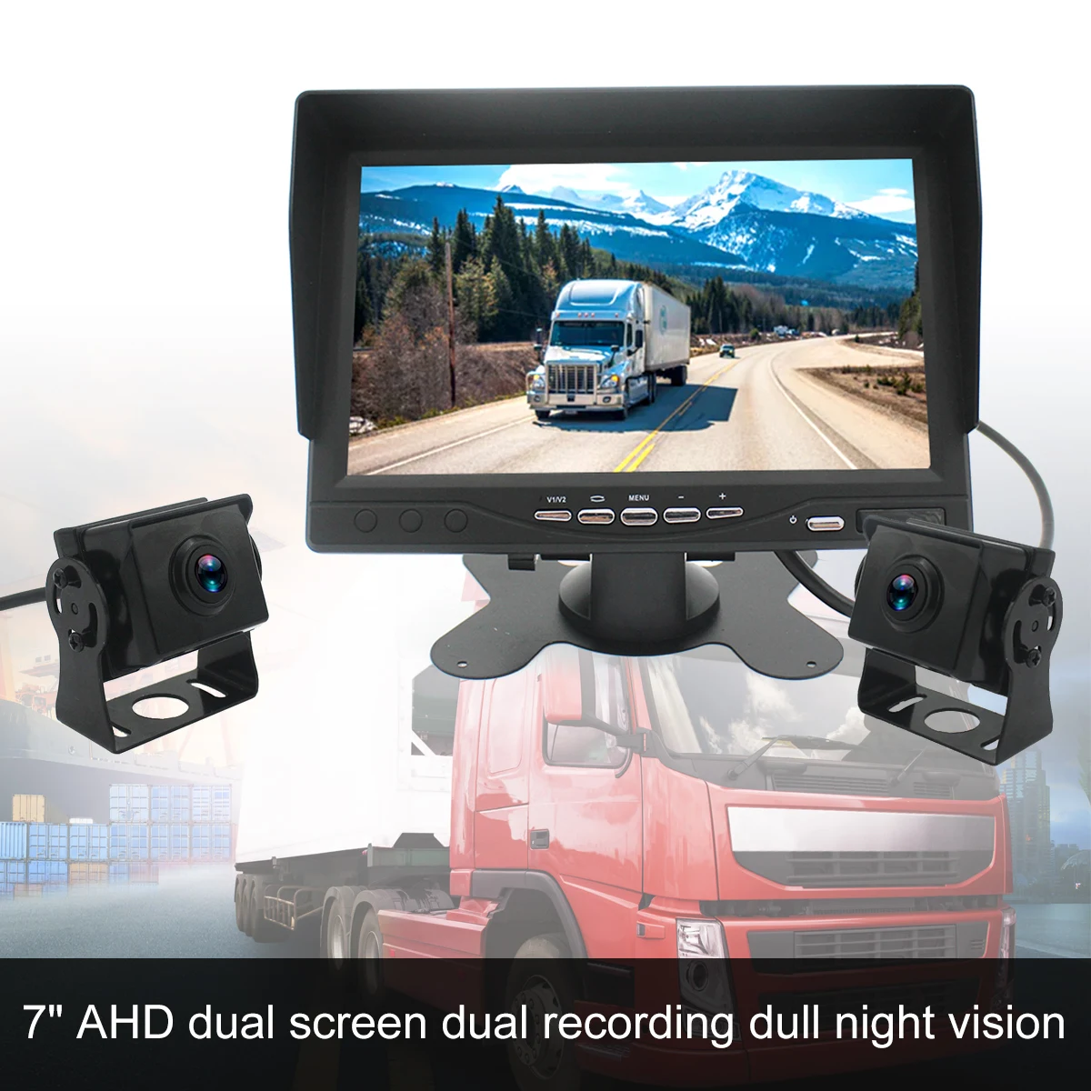 7 дюймов 1080P полный Цвет ночного видения HD стерео AHD монитор с 2 x AHD камера заднего вида двойная запись реверсивная видео система